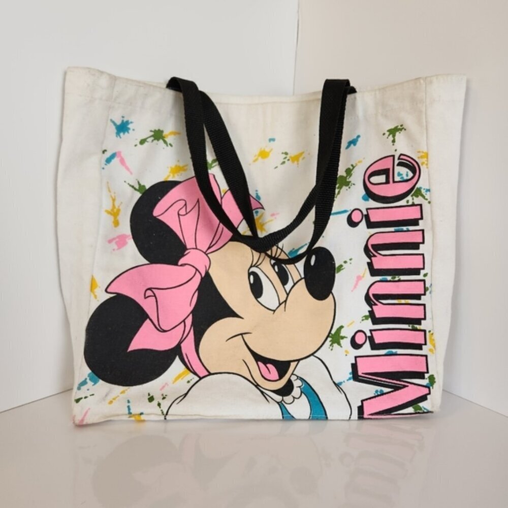 Vintage 90s Disney Minnie Mouse Pink Vinyl Tote Beach Bag Made in USA 1990s Rare - Picture 1 of 10